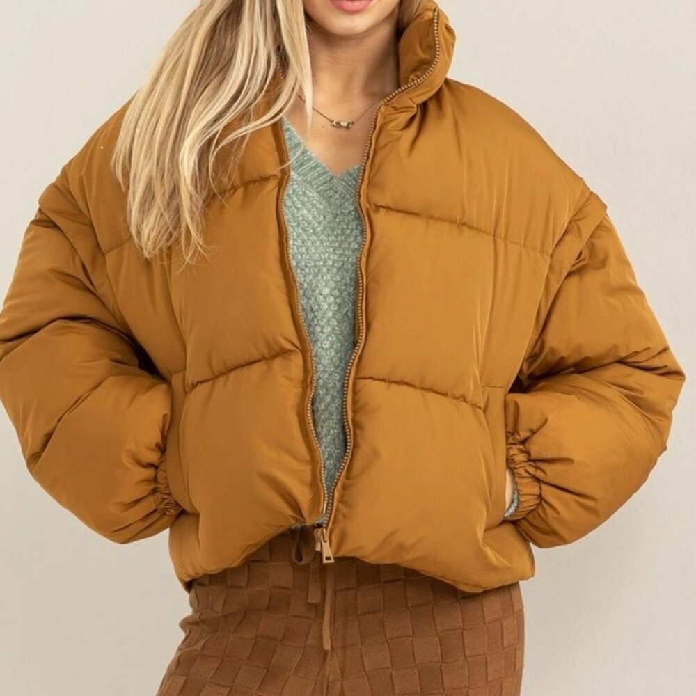 Pale Brown Detachable Sleeve Puffer Jacket